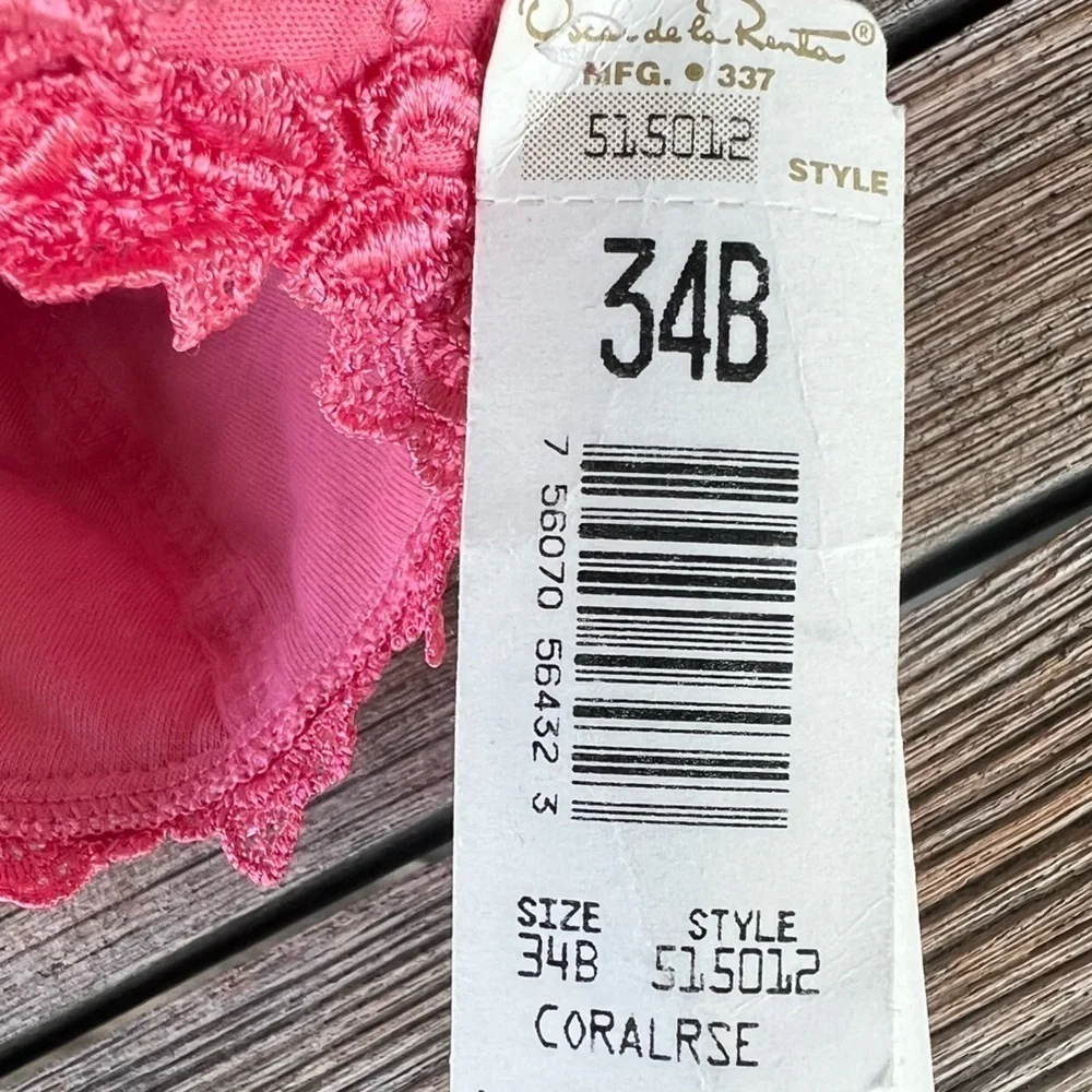 VTG NOS Oscar De La Renta Intimates 515012 Cotton Underwire Bra 34B Coral Lace